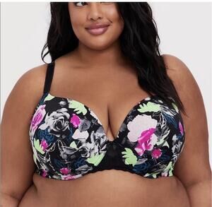Torrid Perfect Coverage Push Up Bra 44D Floral Underwire Padded Full Coverage